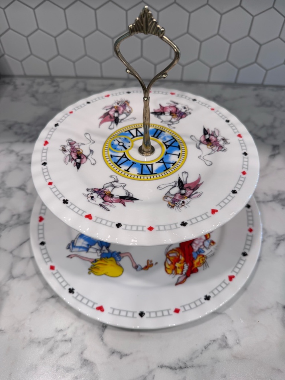 Alice in Wonderland Two-Tier cake dessert Stand - RARE - Cardew Design 2008